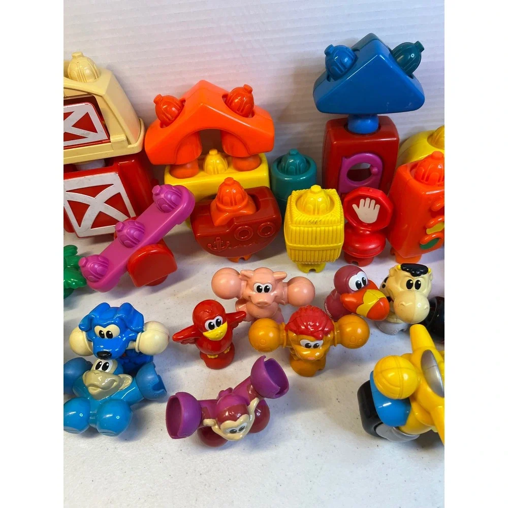 Fisher Price Pop Onz Building Blocks Lot Animals Barn Motorcycle Seesaw 30pc
